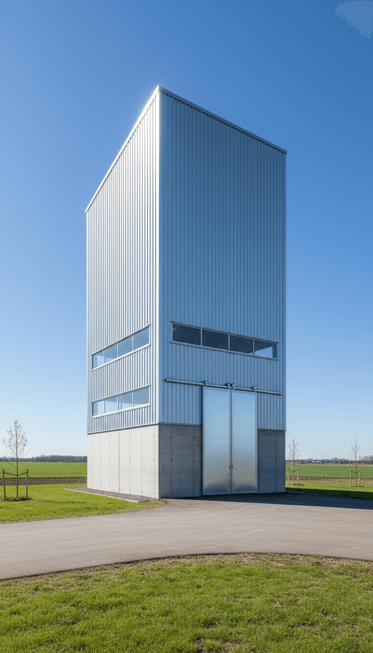 Steel farm shop building with fresh concrete slab