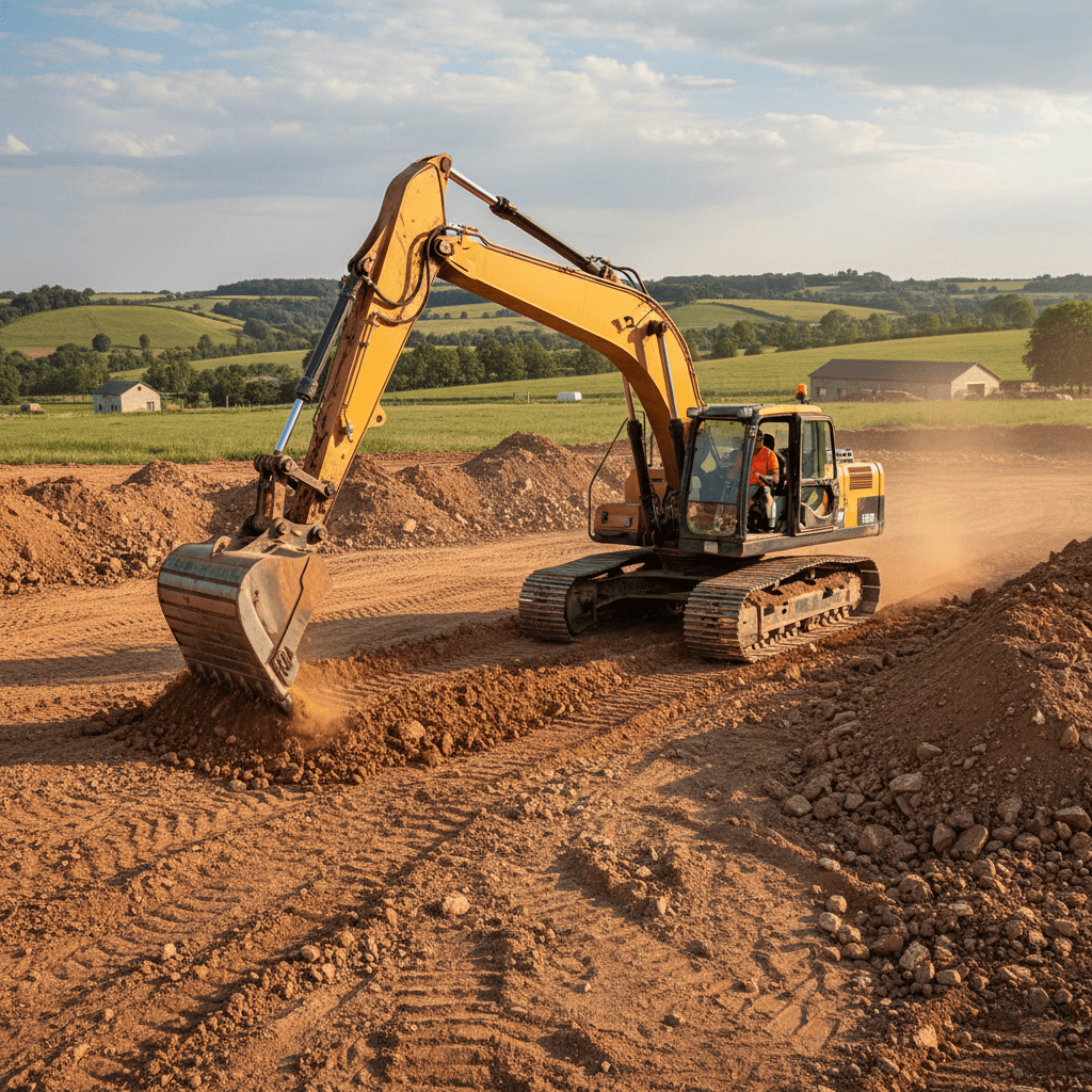 Site prep and excavation on a rural building lot