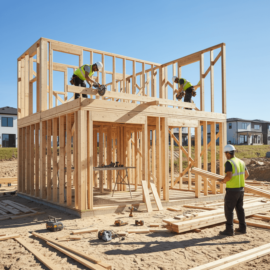 Framing crew working on a residential construction site