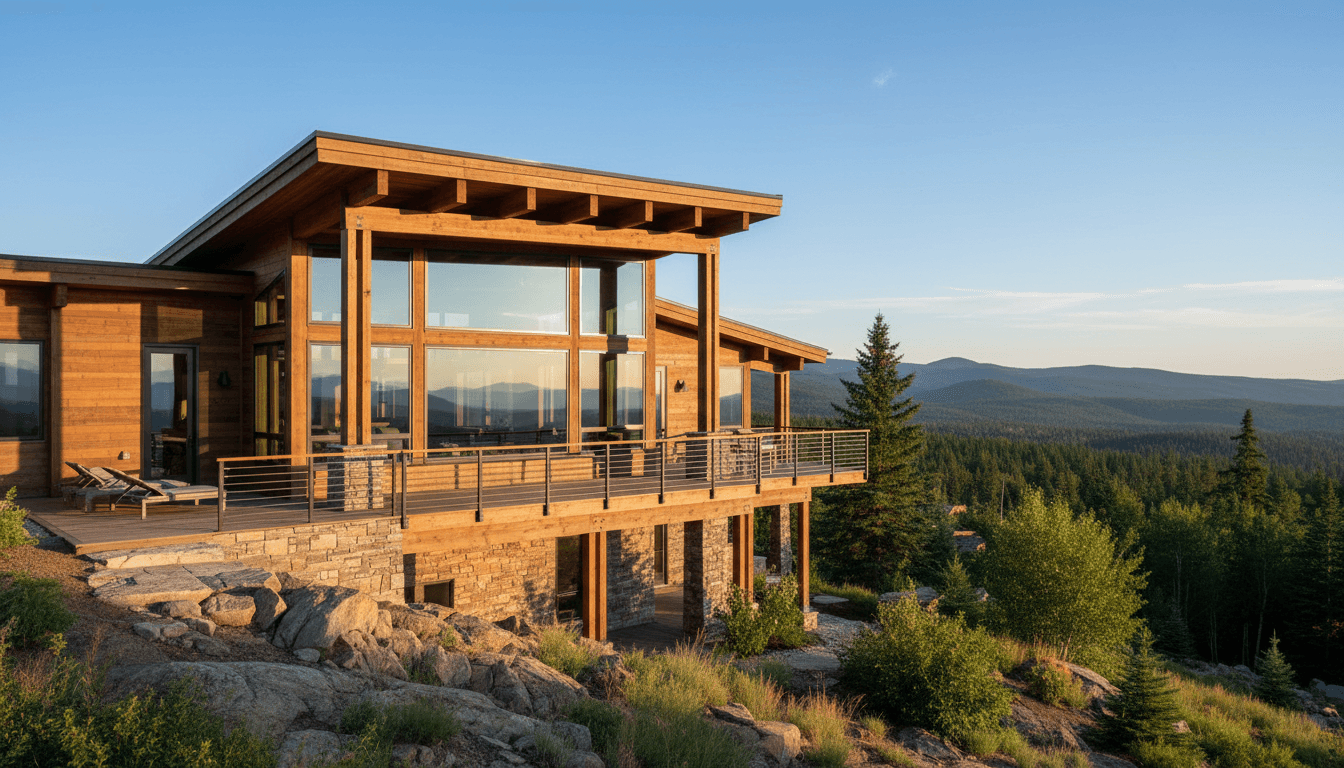 Exterior of a newly built custom home with mountain views