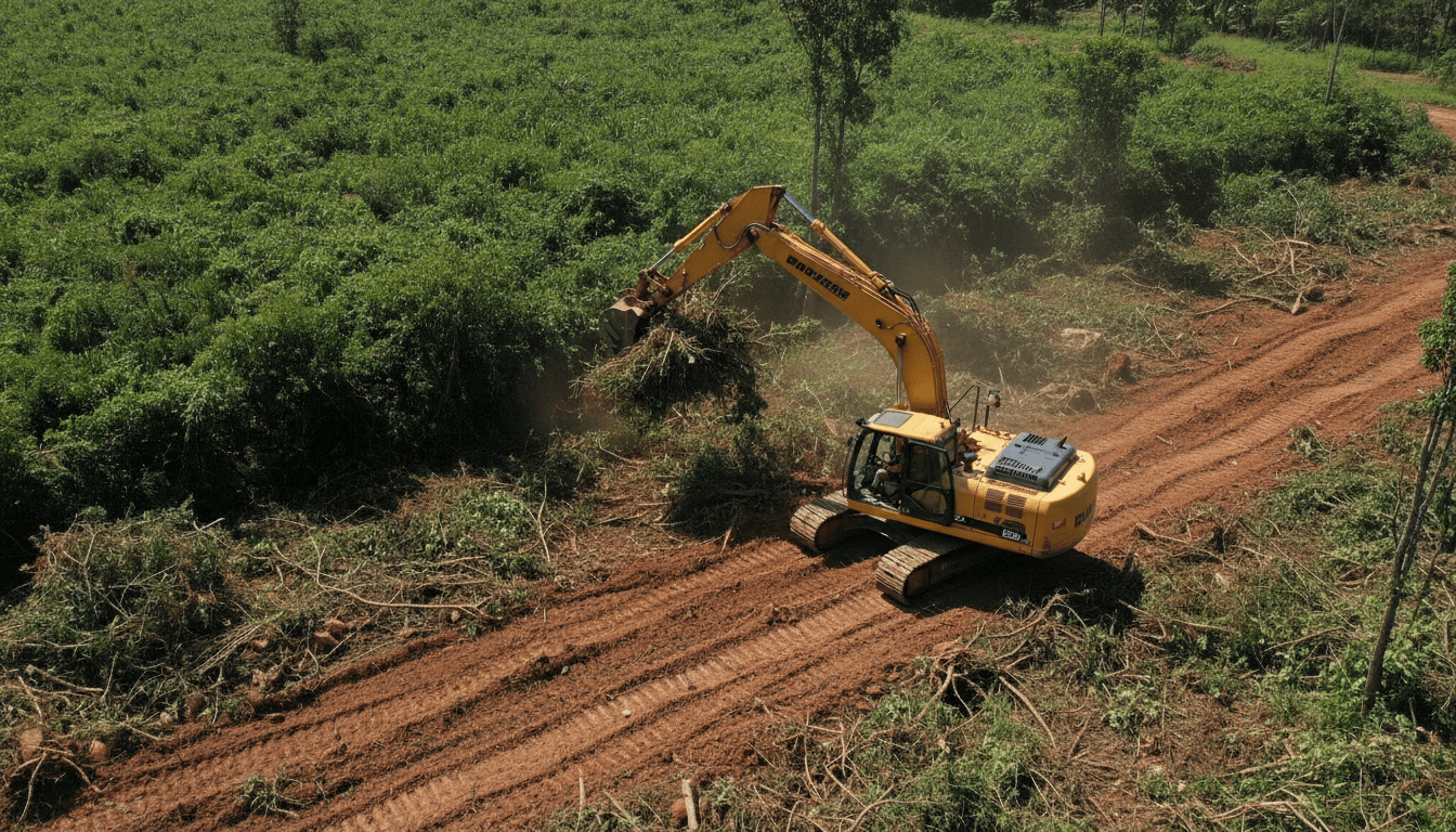 Site preparation with excavator