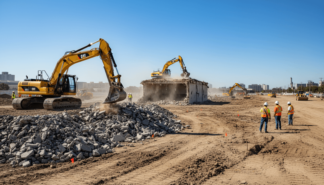 Excavator performing site preparation and earthwork