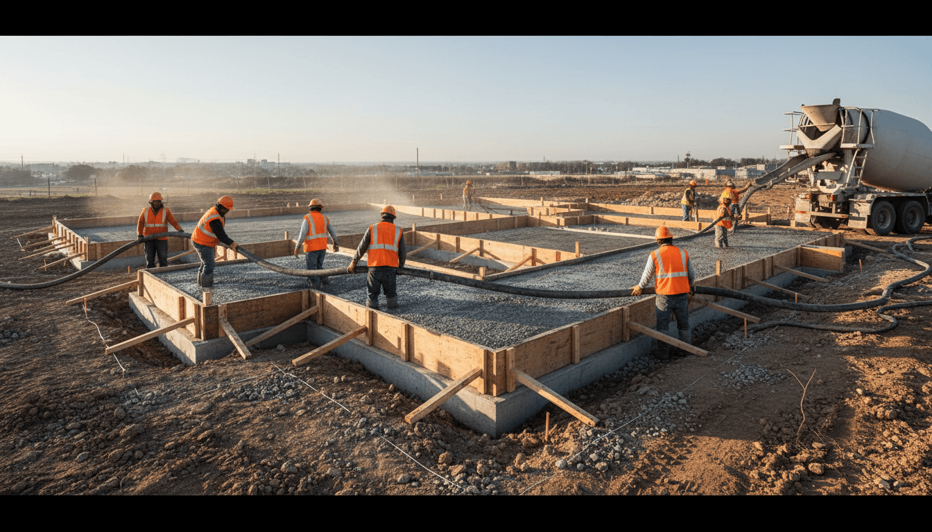 Concrete foundation pour for a new build