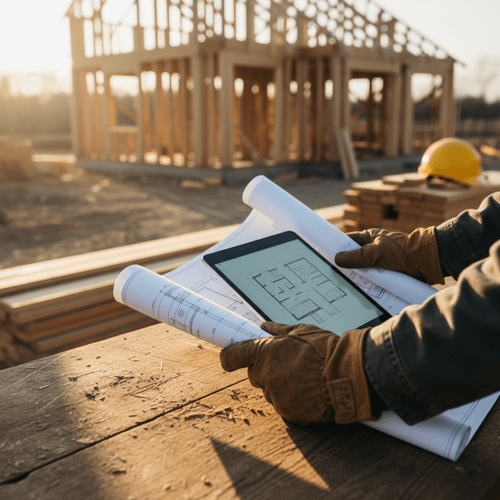 Contractor discussing construction plans with a homeowner on site